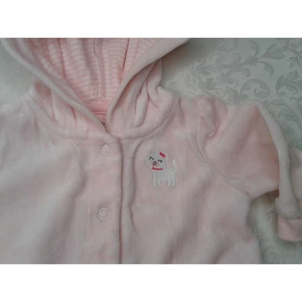 Carter's Baby Girl 3M Hooded Jumpsuit Pale Pink Snaps Cuffed Sleeves & Legs